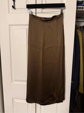 Massimo Dutti Chocolate Brown Maxi Slip Skirt